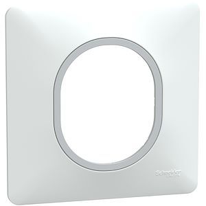 Schneider Ovalis - Plaque de finition - 1 poste Blanc avec bague effet Argent Chromé