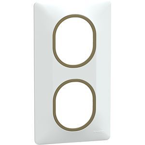 Schneider Ovalis - Plaque de finition - 2 postes Vertical - 71mm - Blanc bague Laiton